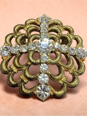 Monet Women Gold Tone Crystal Floral Brooch Vintage Statement Pin Elegant